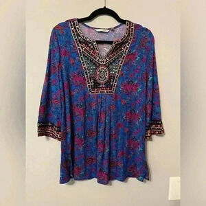Soft Surroundings Tamuri Embroidered Tunic Bohemian Style Top Size PM